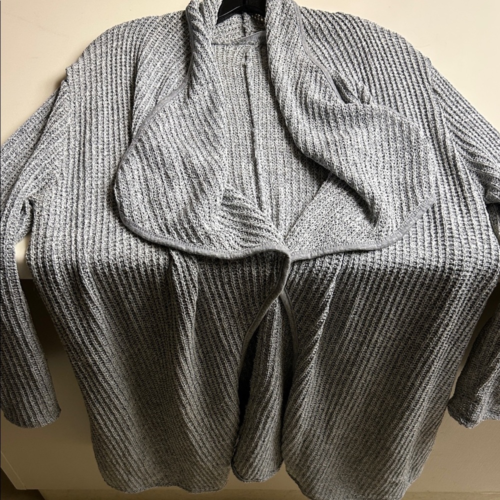 Gray Ribbed Open Front Cardigan 2X